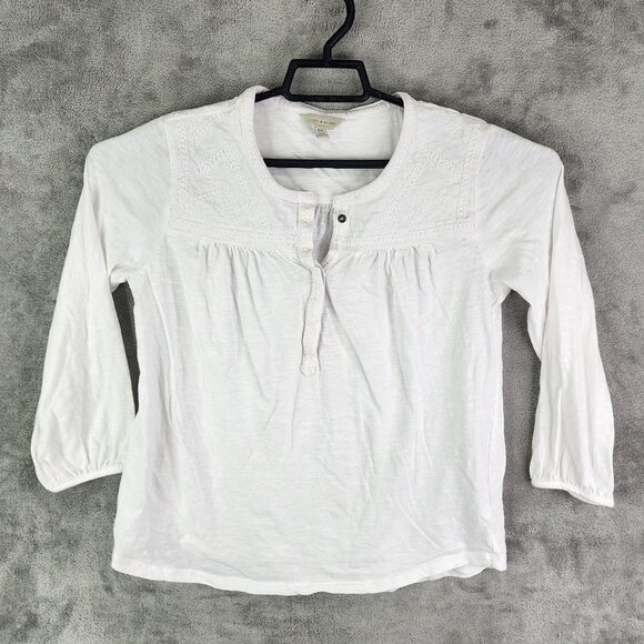 Womens White Lucky Brand Shirt Top Long Sleeve Round Neck Size M - Picture 2 of 11